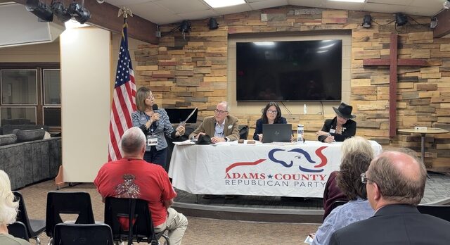 A candidate taking questions at the Adams County Republicans meeting