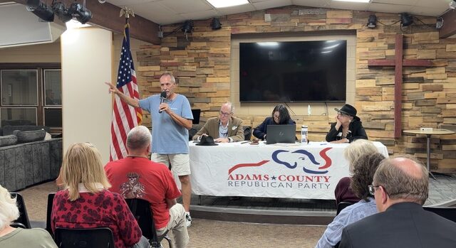 A candidate answering a question from the audience