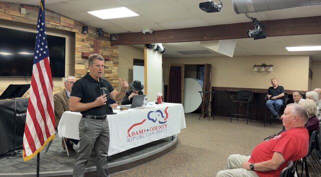 A candidate speaking to the Adams County Republicans