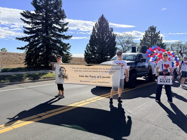 The Broomfield County Republicans banner, Join the Party of Lincoln, leading the group