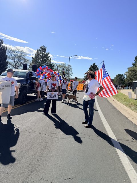 Marchers with the American flag